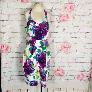 Boden purple floral halter sheath dress